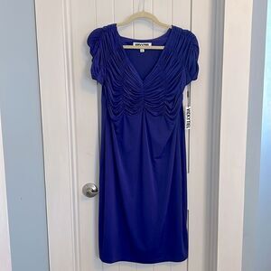 NWT Vicky Tiel Ruched Cocktail Dress Royal Purple Jersey Stretch Size Large